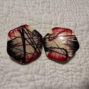 Vintage Hand painted Abstract Red and Black Earrings